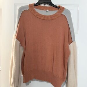 Colorblock Sweater in Orange, Gray, and Cream